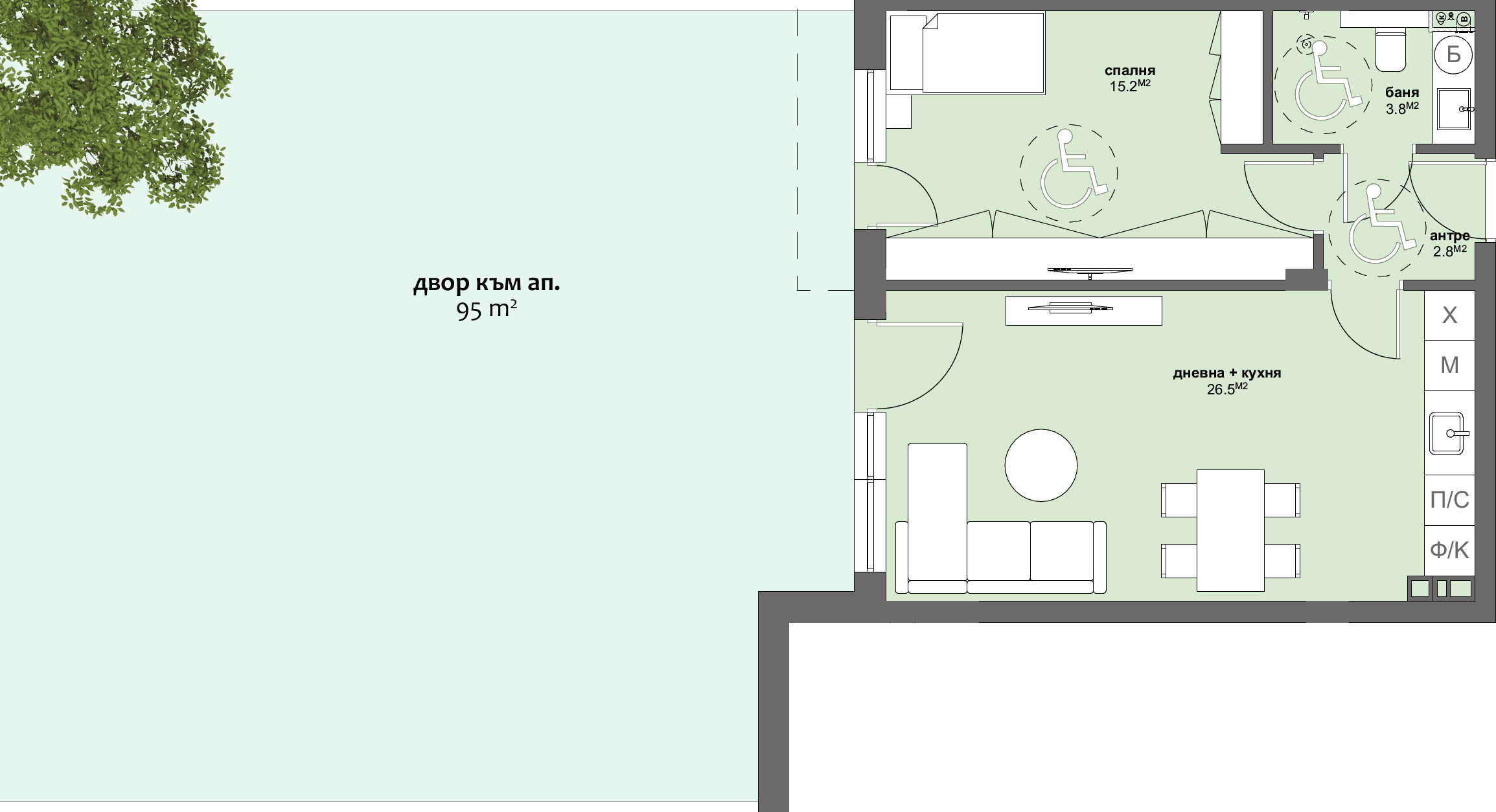 Apartment № A1 with garden 95.00 m2-graphic