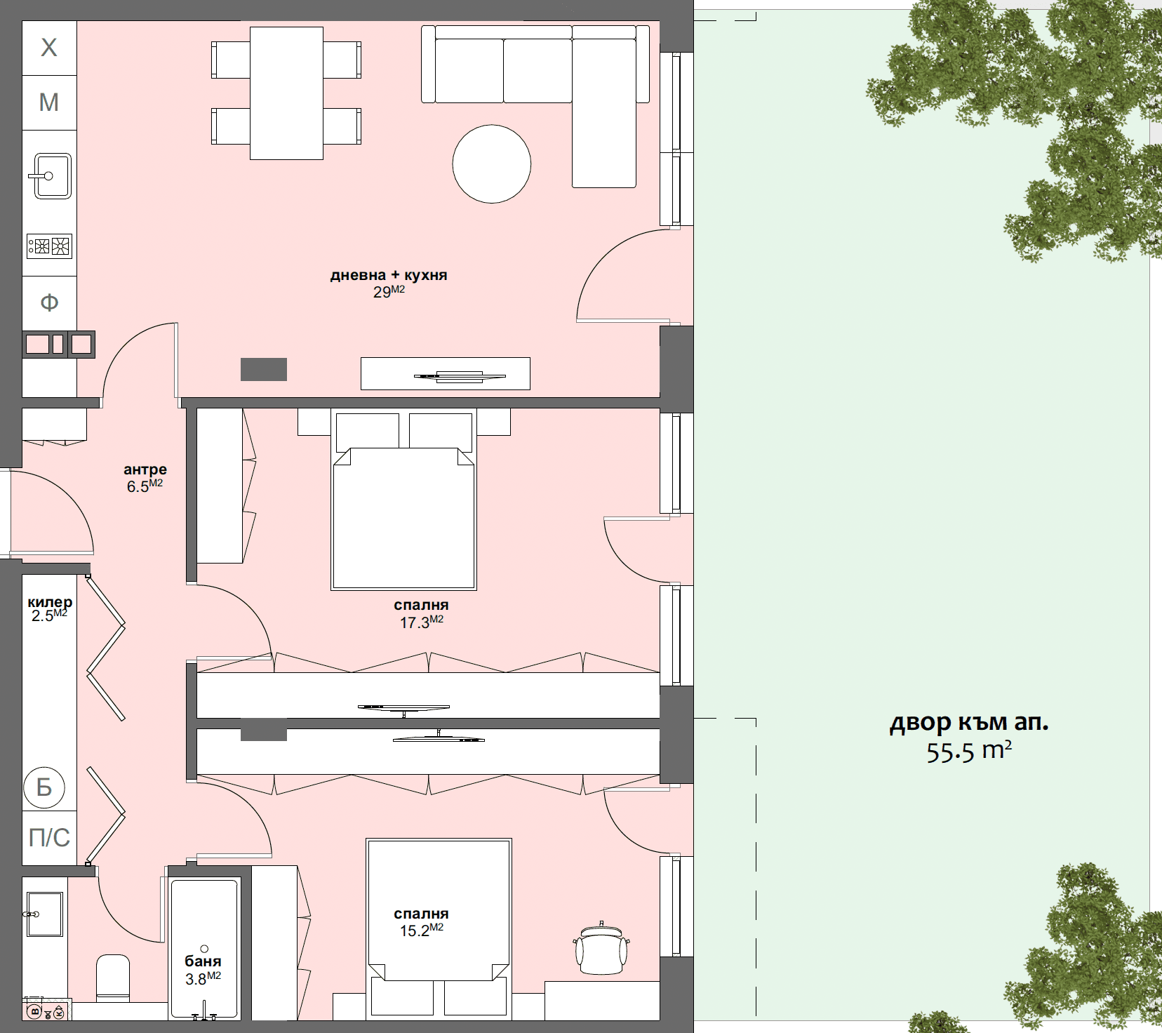 Apartment № A4 with garden 55.50 m2-graphic