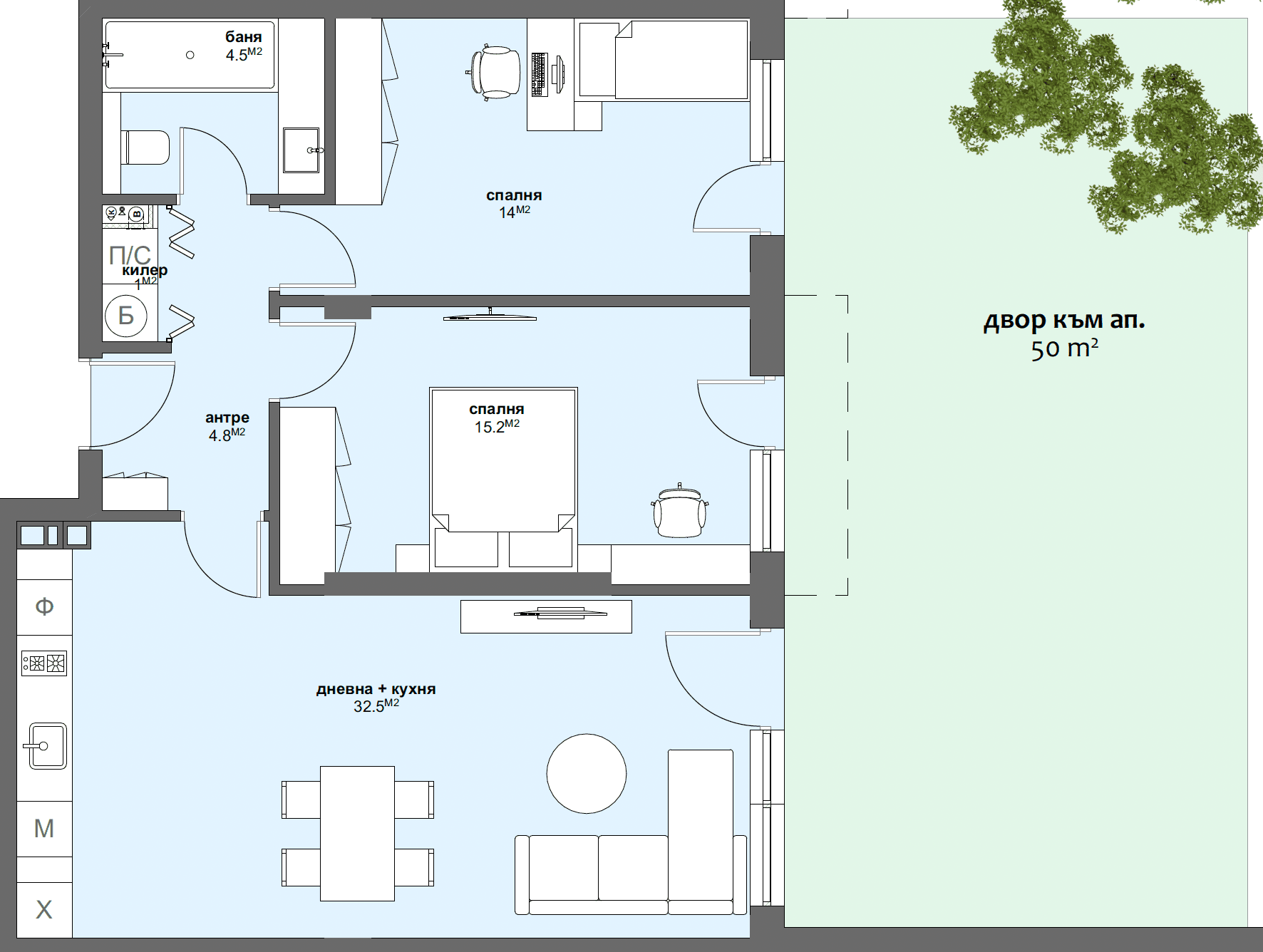 Apartment № A5 with garden 50.00 m2-graphic