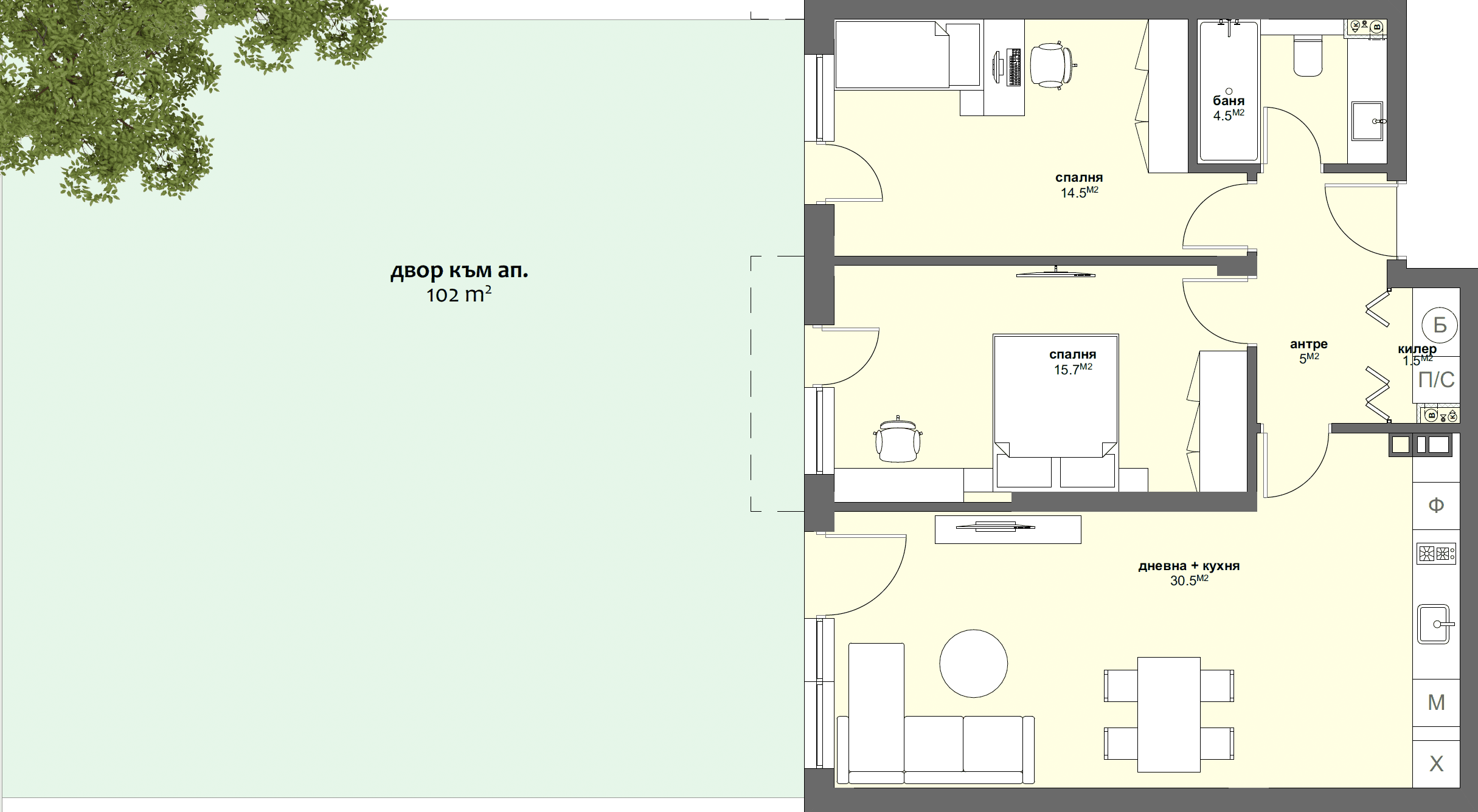 Apartment № A6 with garden 102 m2-graphic