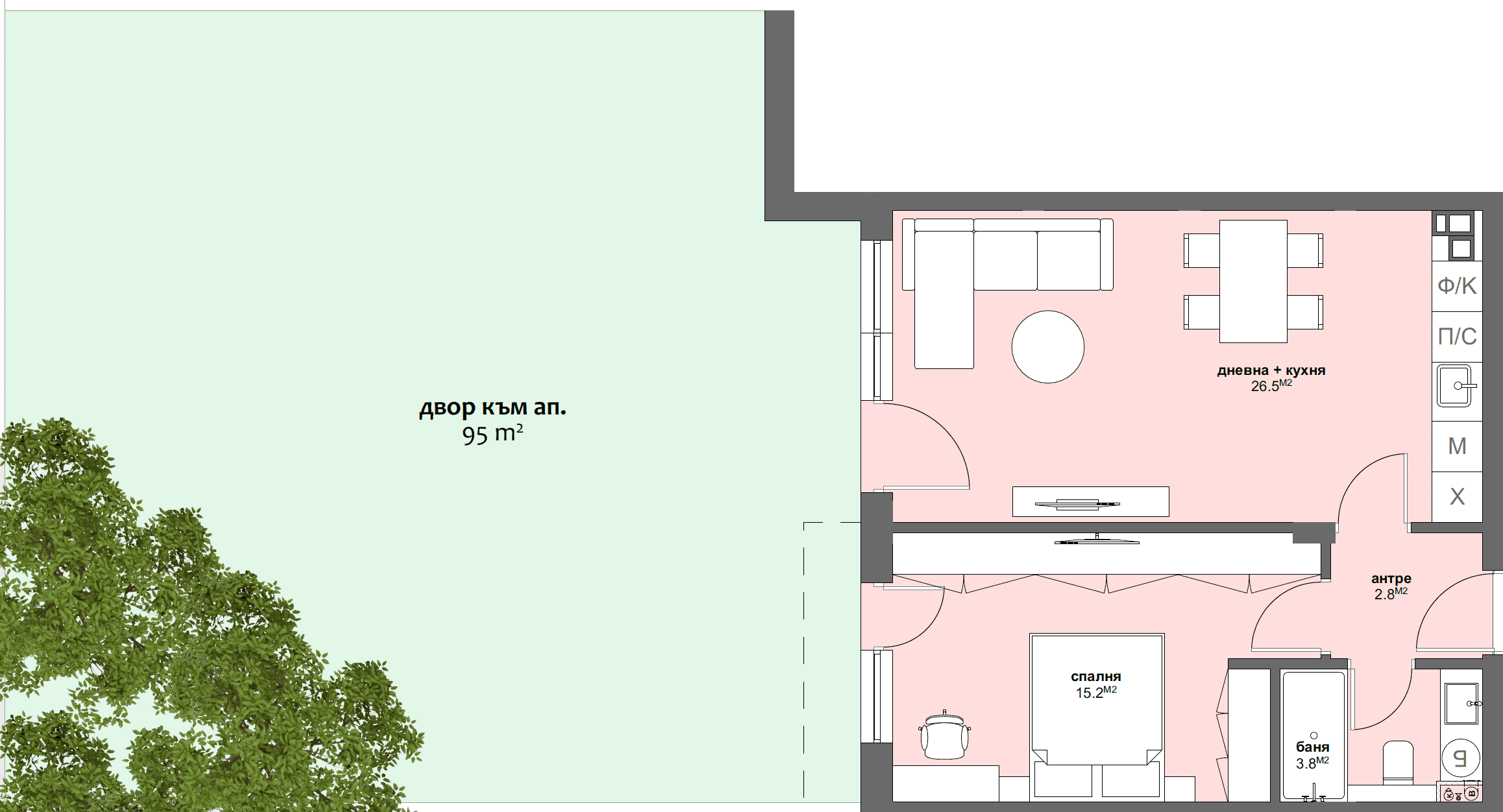 Apartment № A7 with garden 95.00 m2-graphic