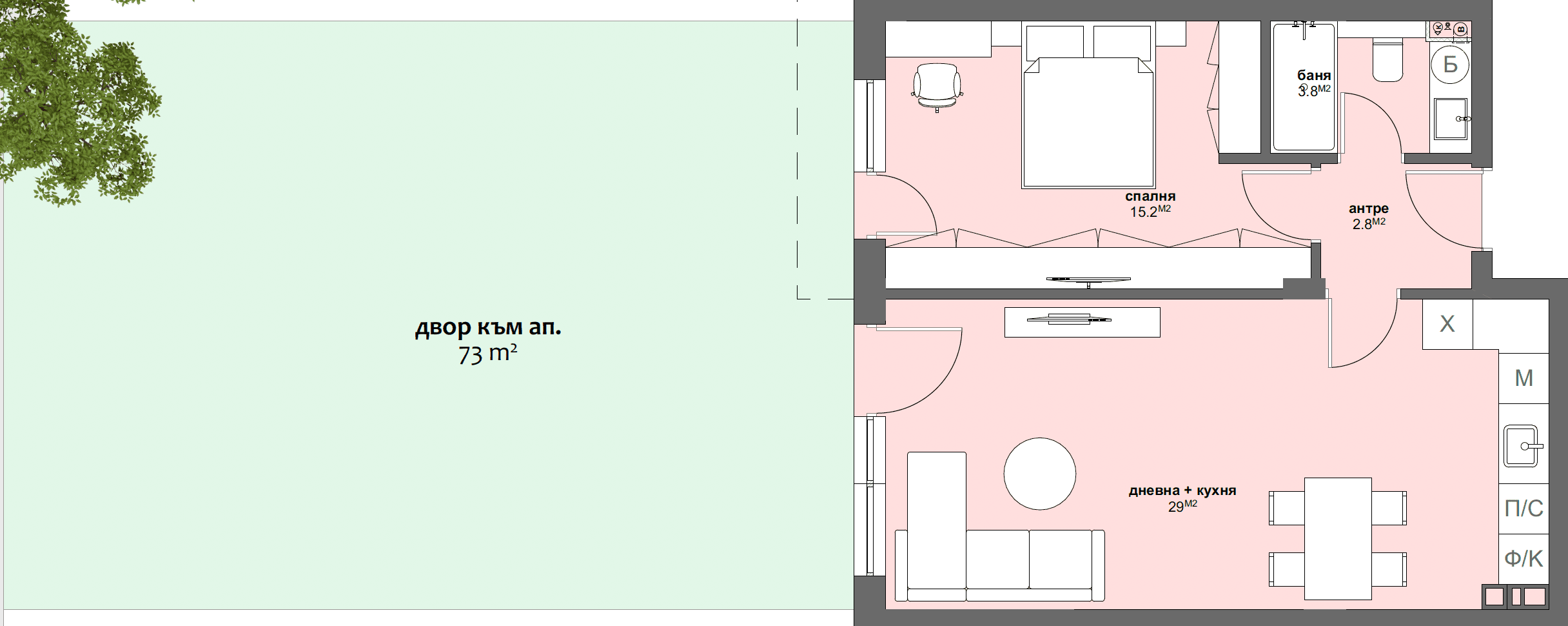 Apartment № B5 with garden 73.00 m2-graphic