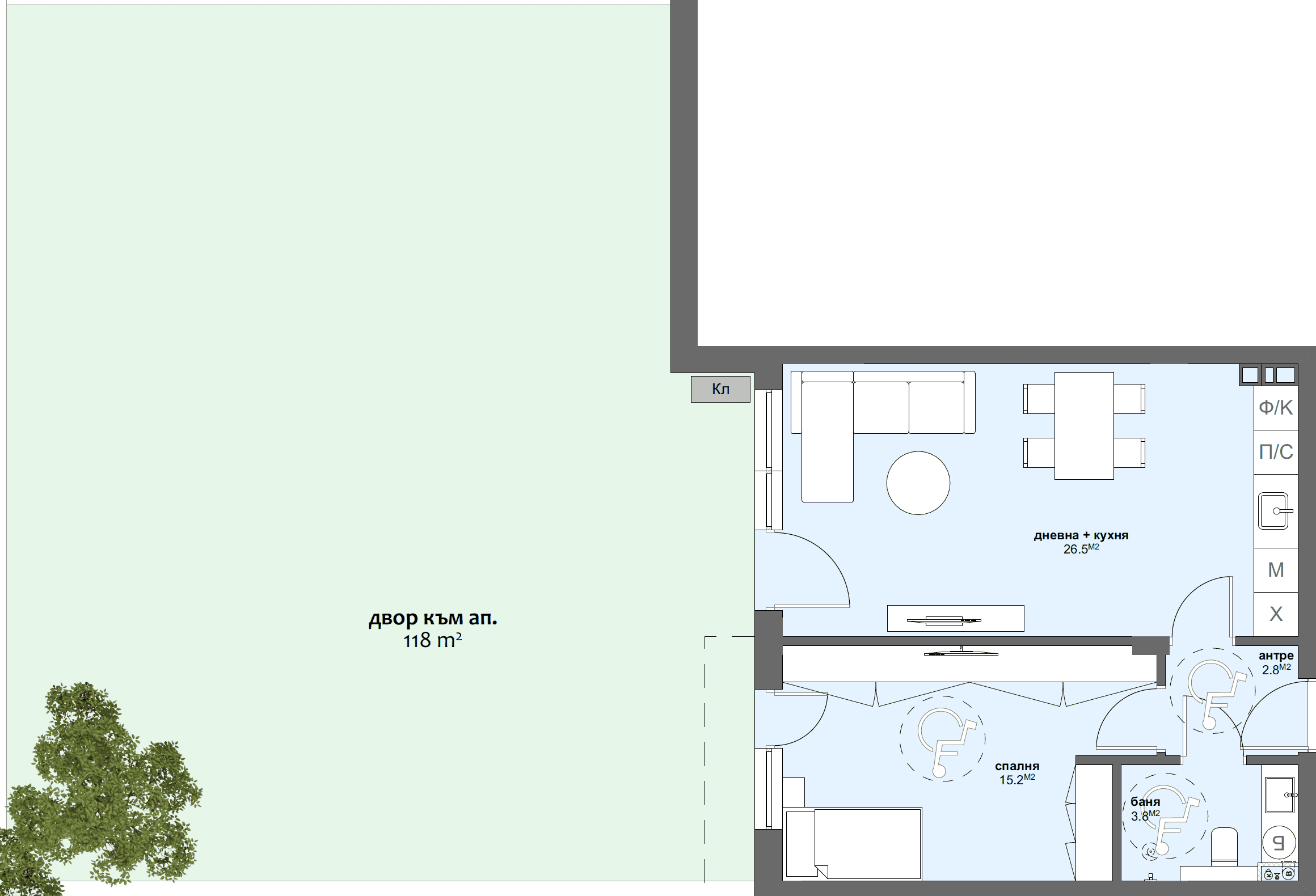 Apartment № B6 with garden 118 m2-graphic