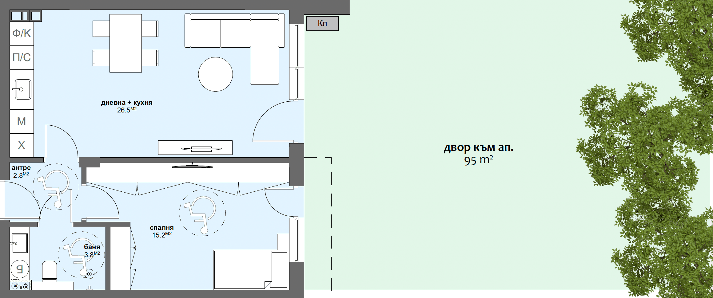 Apartment № C1 with garden 95.00 m2-graphic