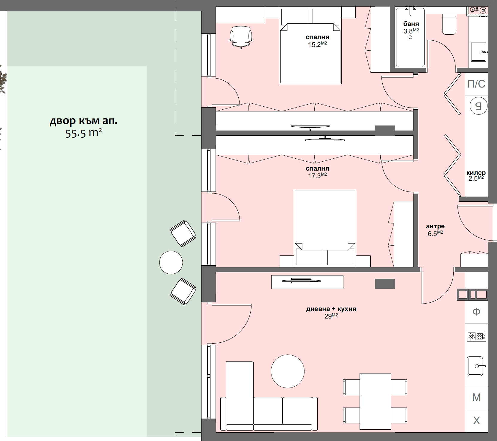 Apartment № C4 with garden 55.50 m2-graphic