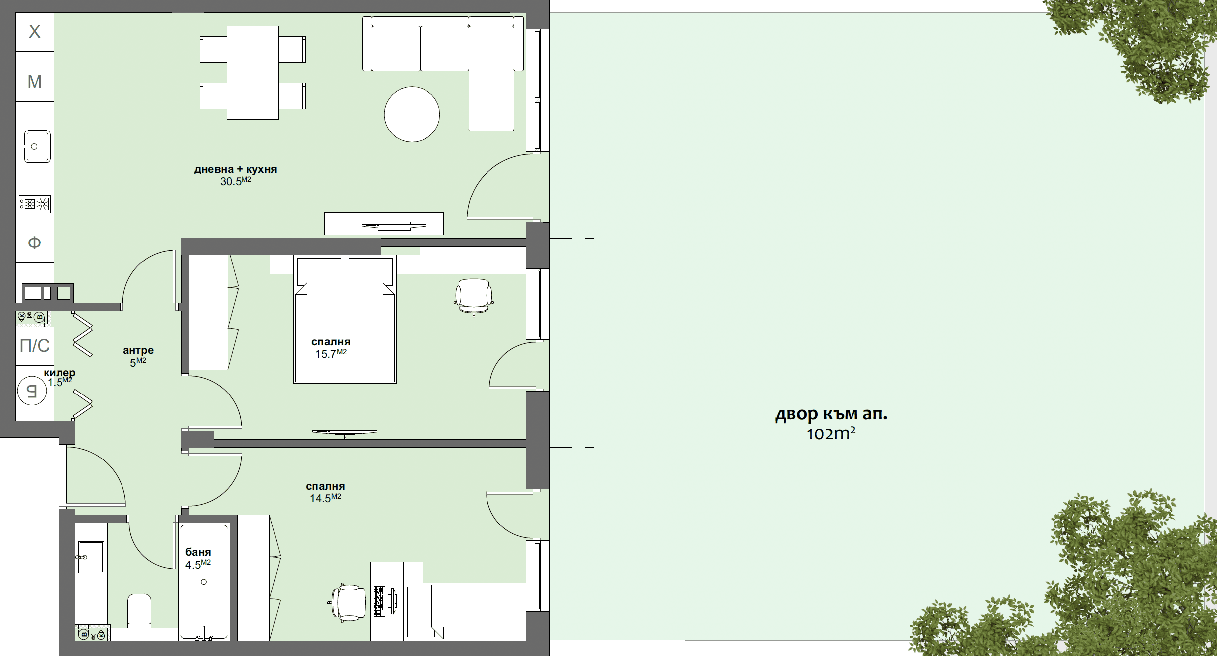 Apartment № C5 with garden 102 m2-graphic