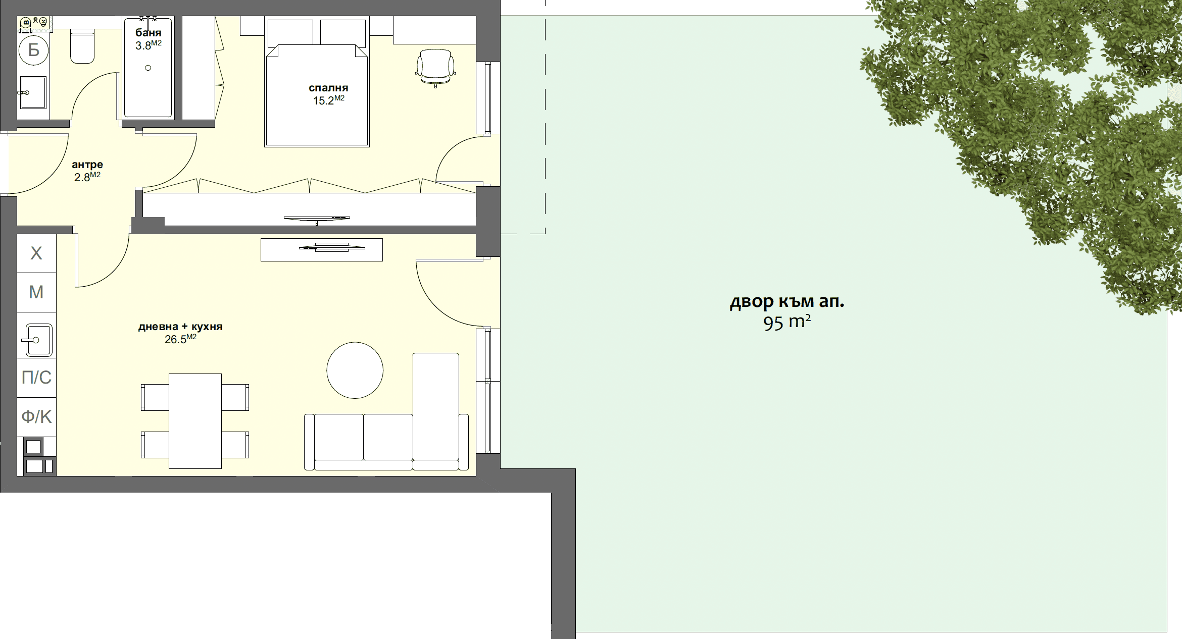Apartment № C6 with garden 118 m2-graphic