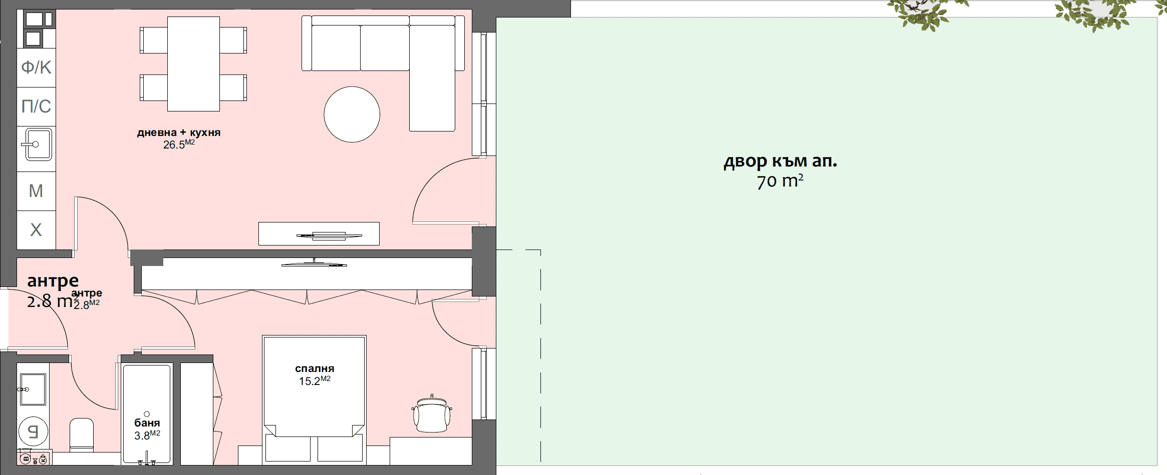 Apartment № D1 with garden 20.00 m2-graphic