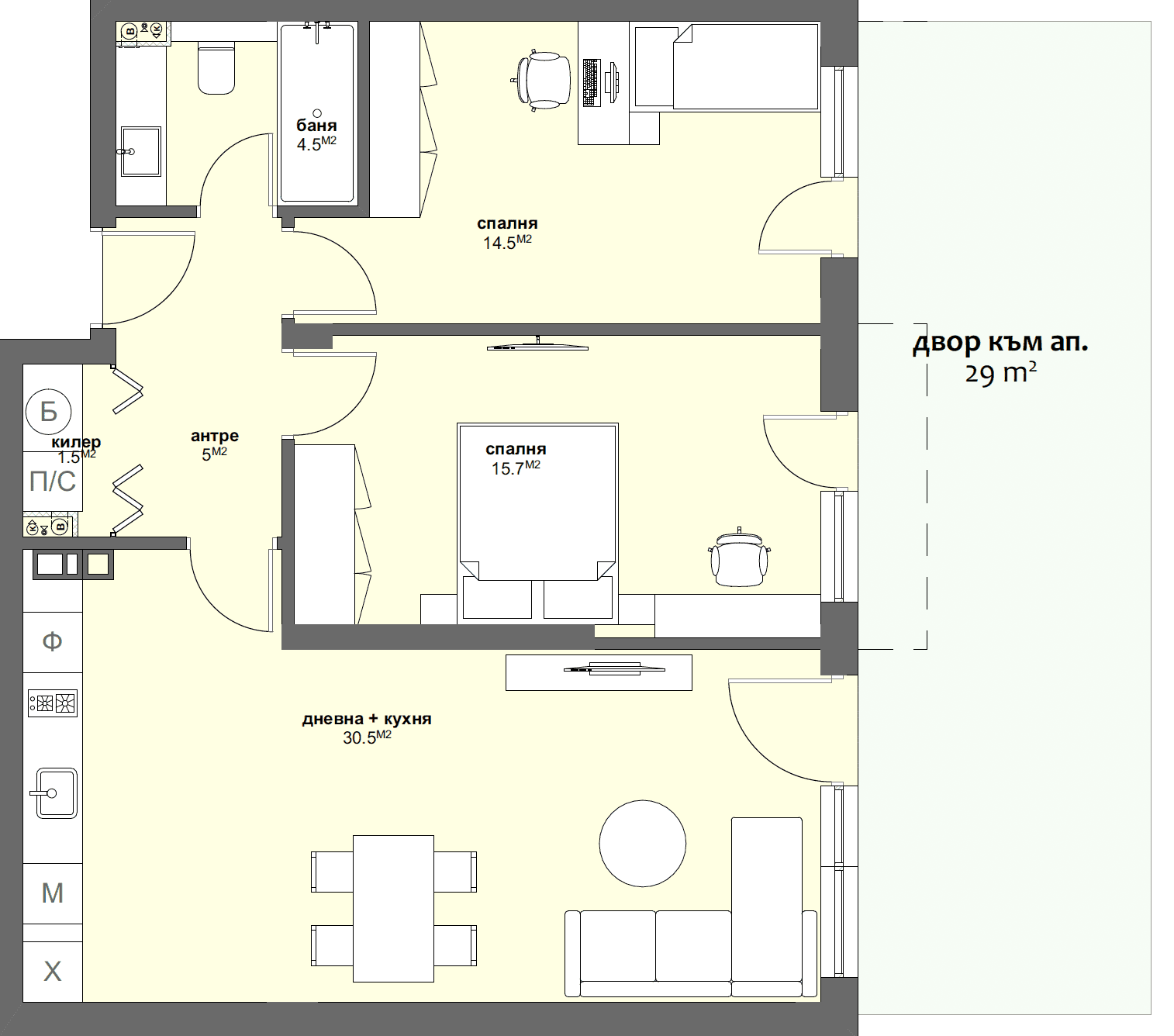 Apartment № D2 with garden 29.00 m2-graphic