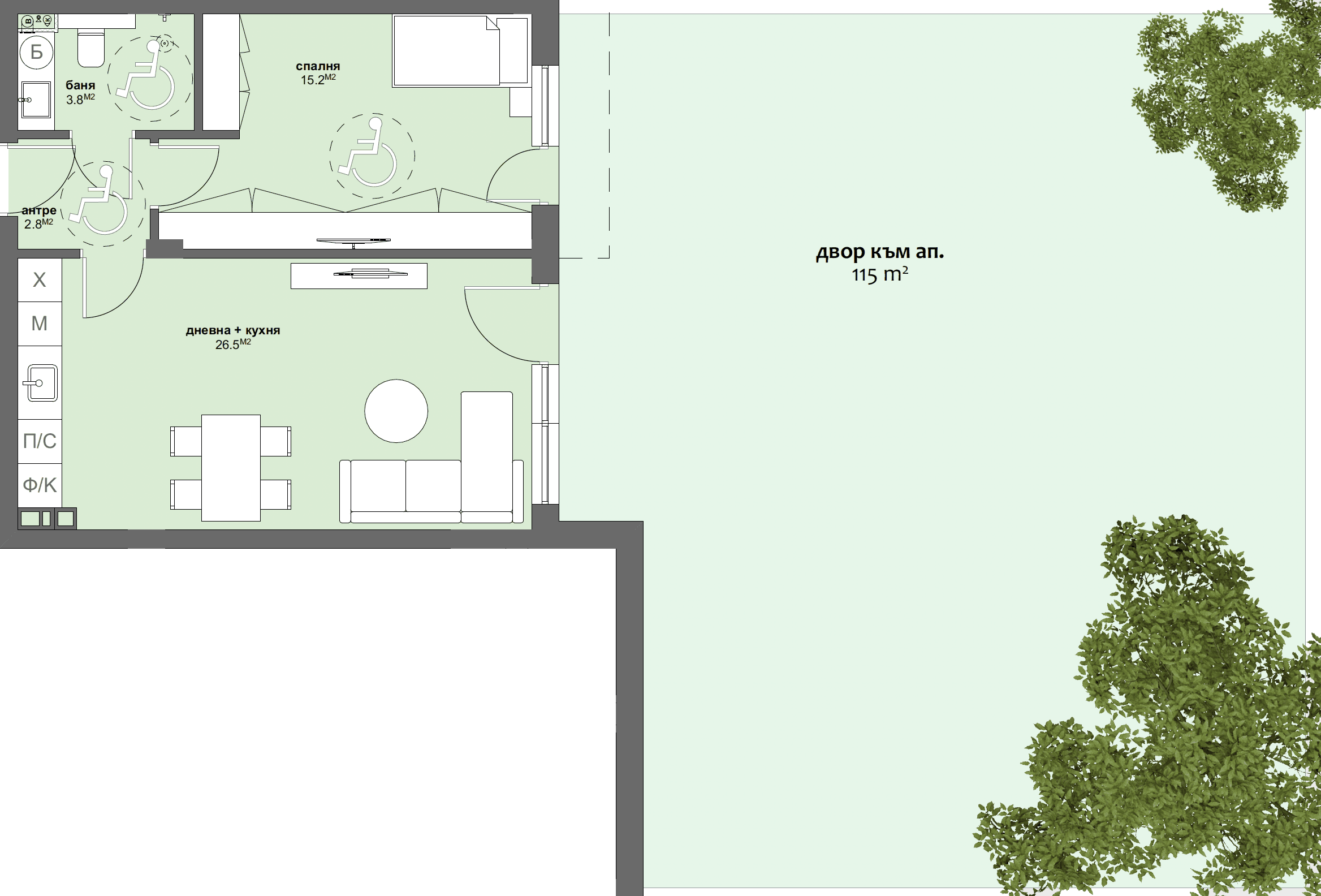 Apartment № D7 with garden 115.00 m2-graphic
