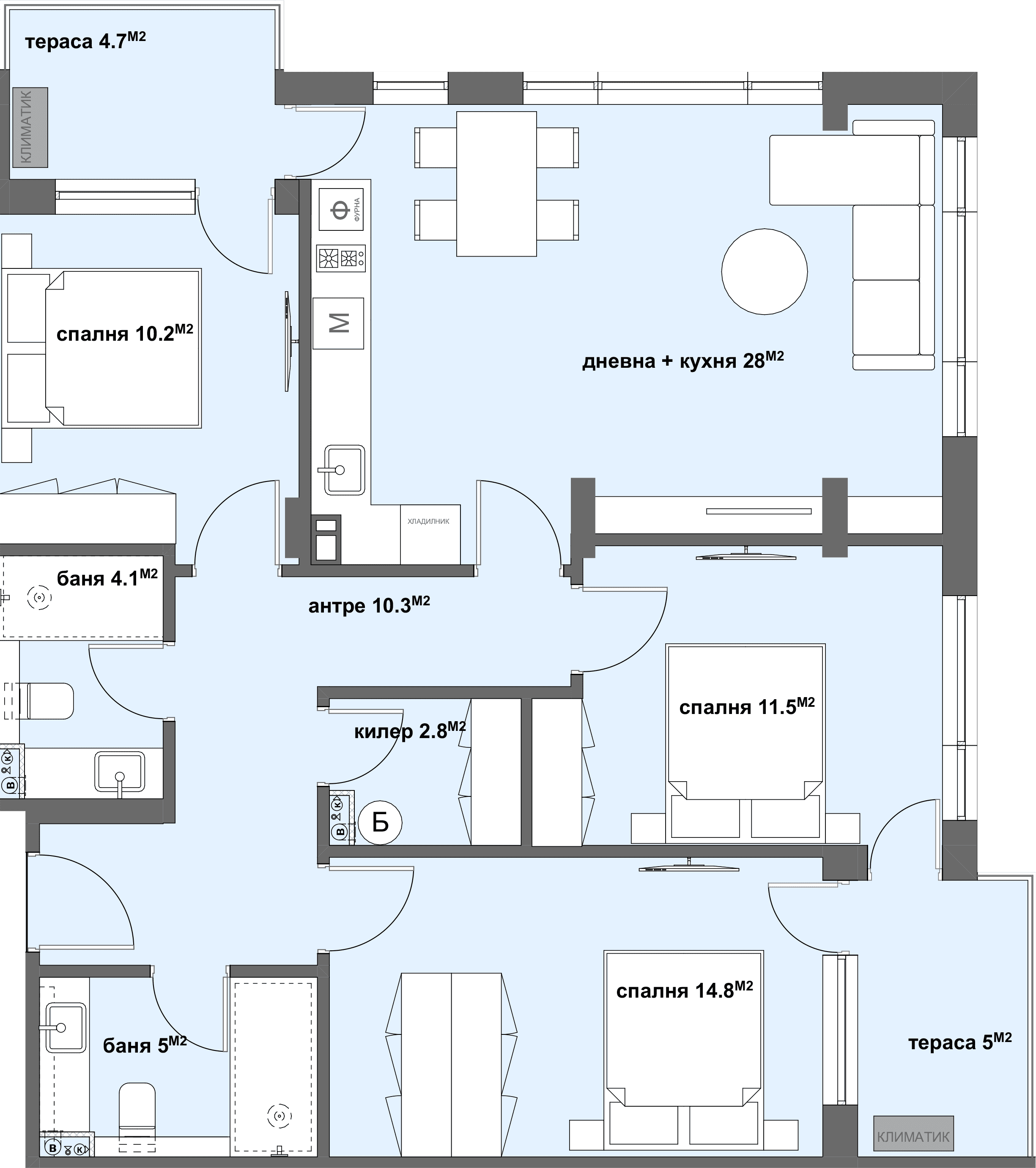 Apartment №3 с тераса - 45.28 м2-graphic