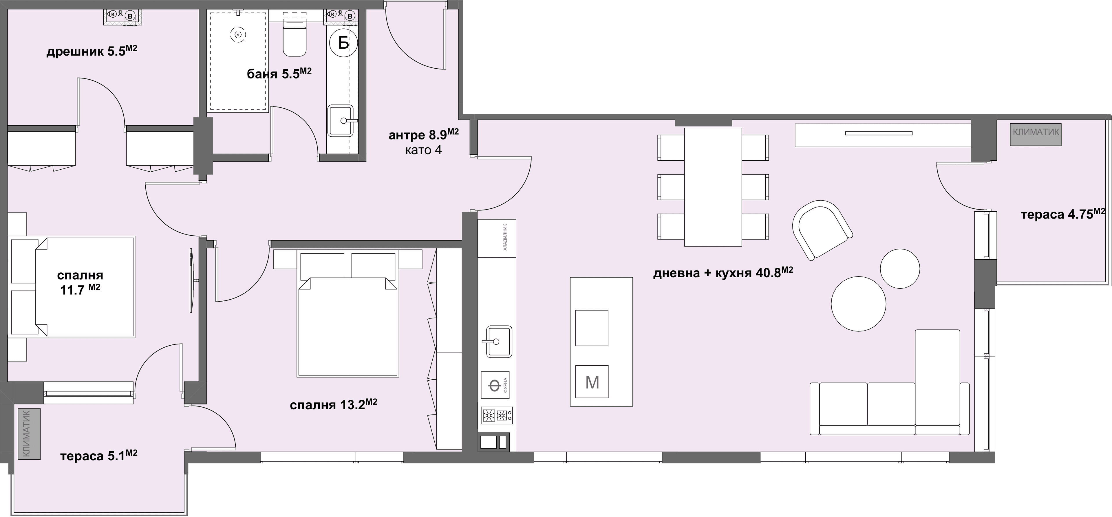 Apartment №4 с тераса - 67.04 м2-graphic