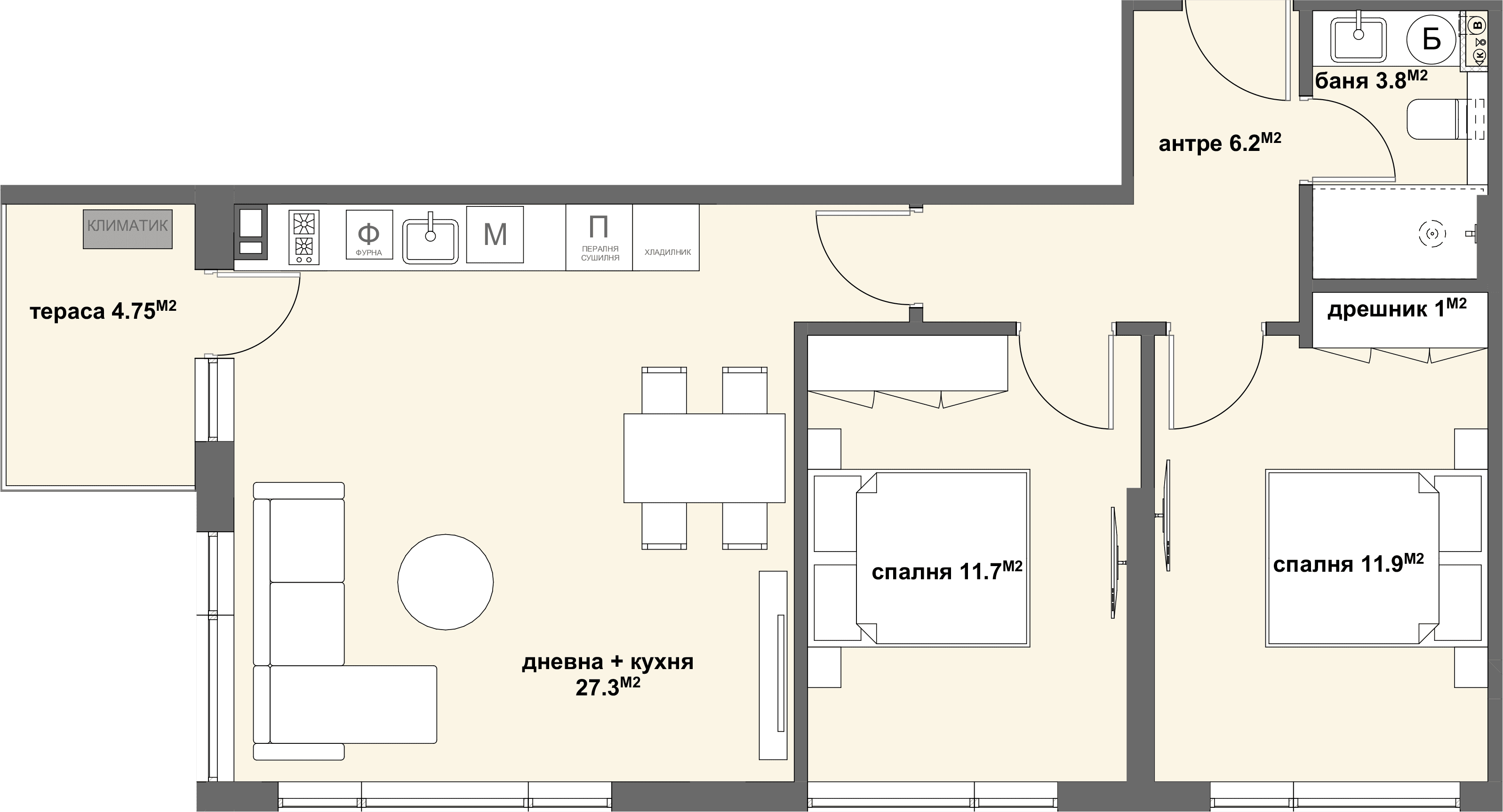 Apartment №9 с тераса - 53.32м2-graphic