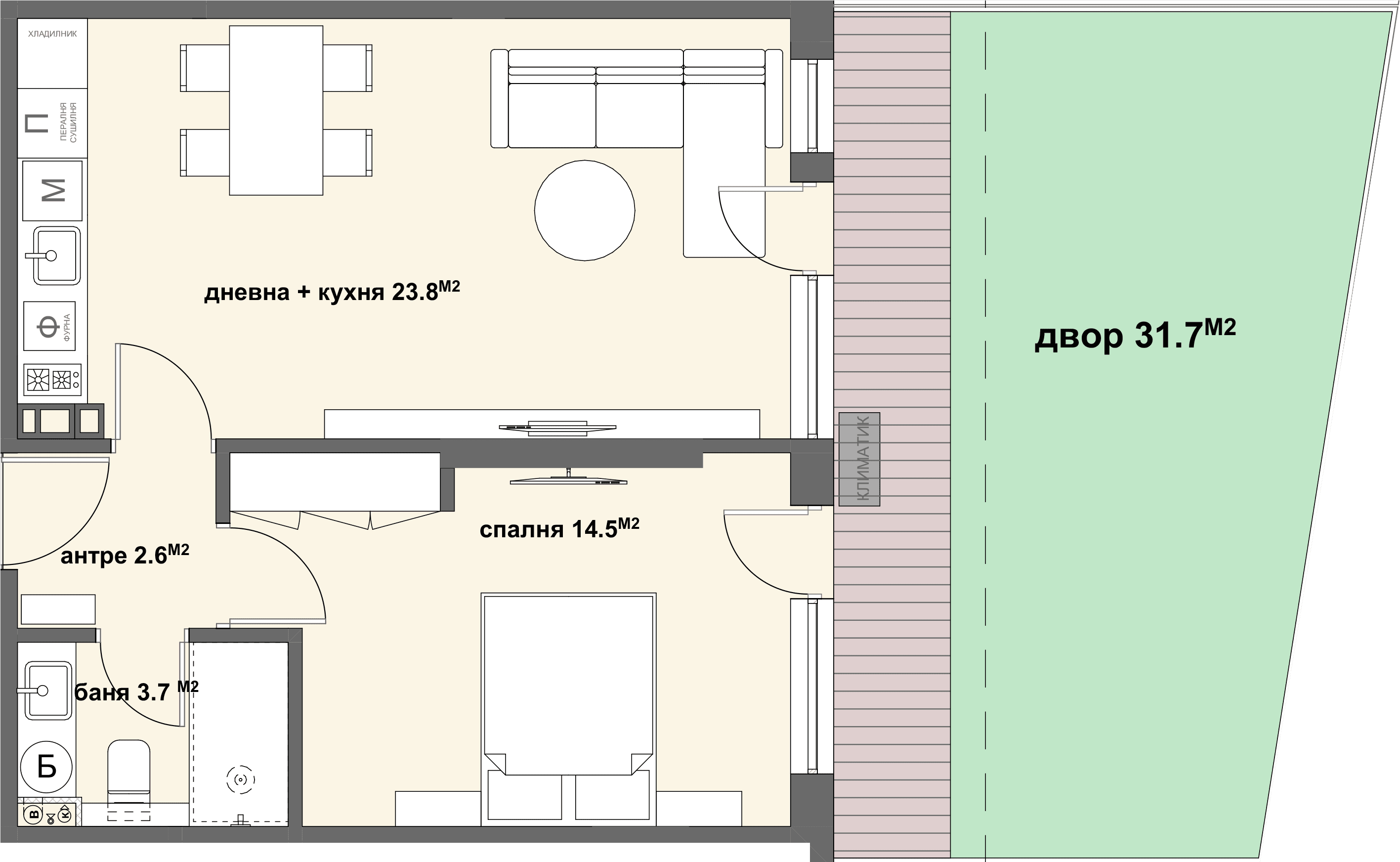 Apartment № 02 - с двор 31,70 м2-graphic