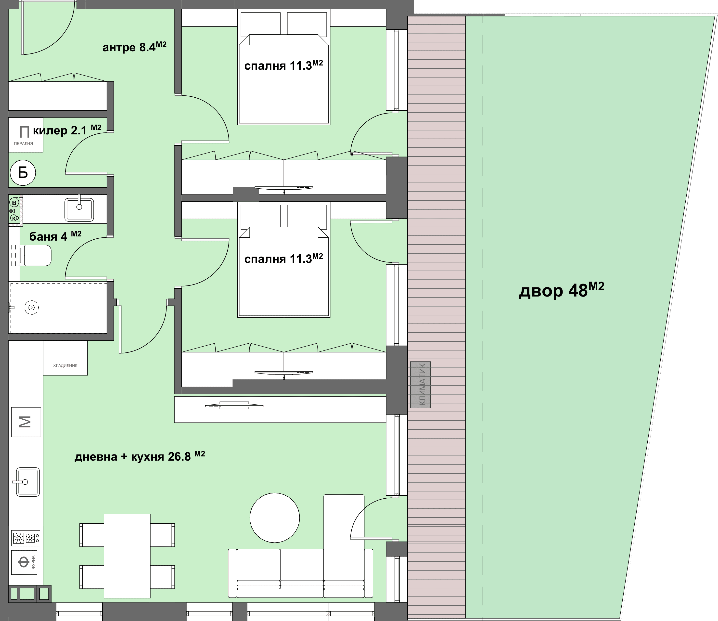 Apartment № 03 - с двор 48,00 м2-graphic