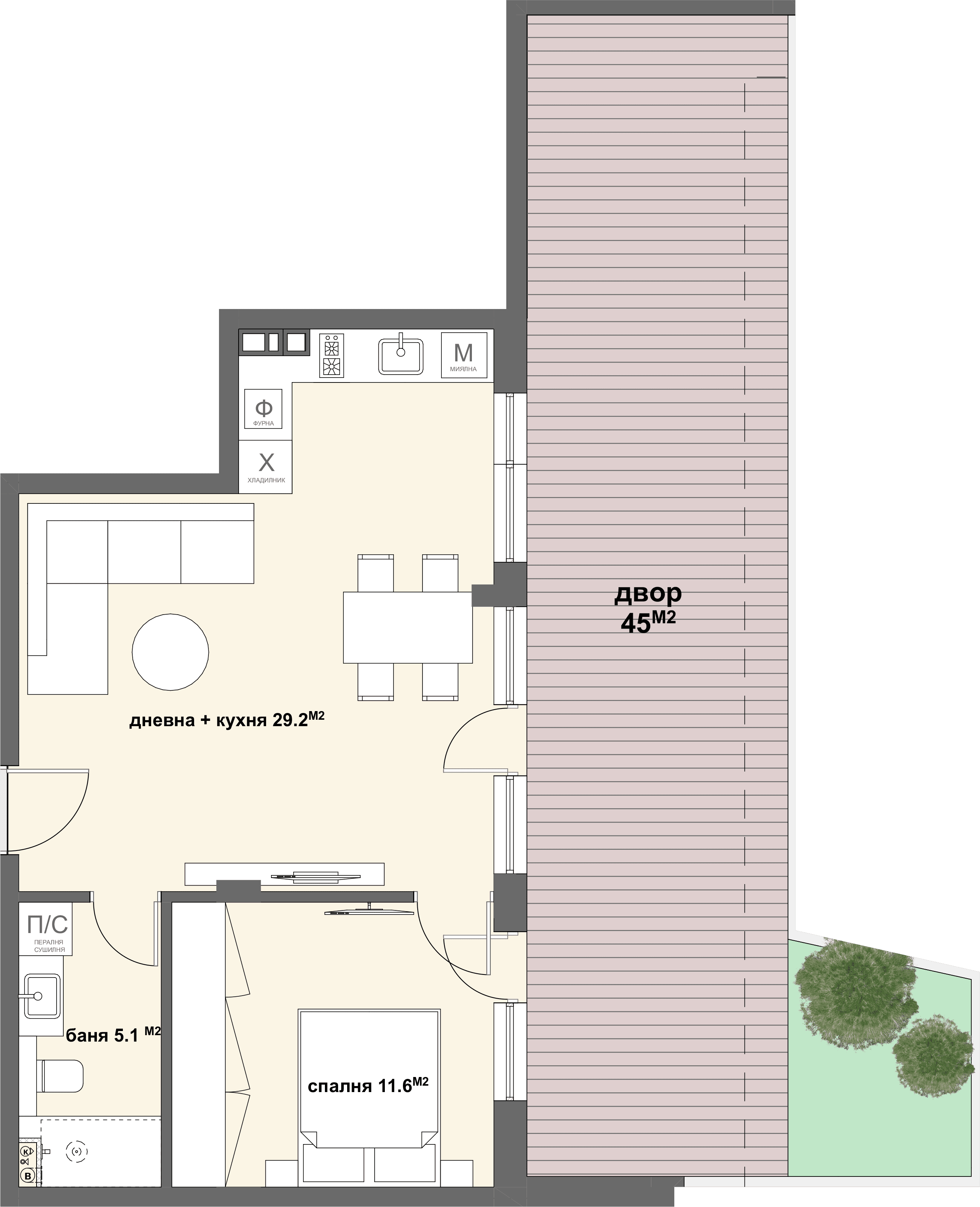 Apartment № 01 - плюс двор с площ от 45,00 м2-graphic