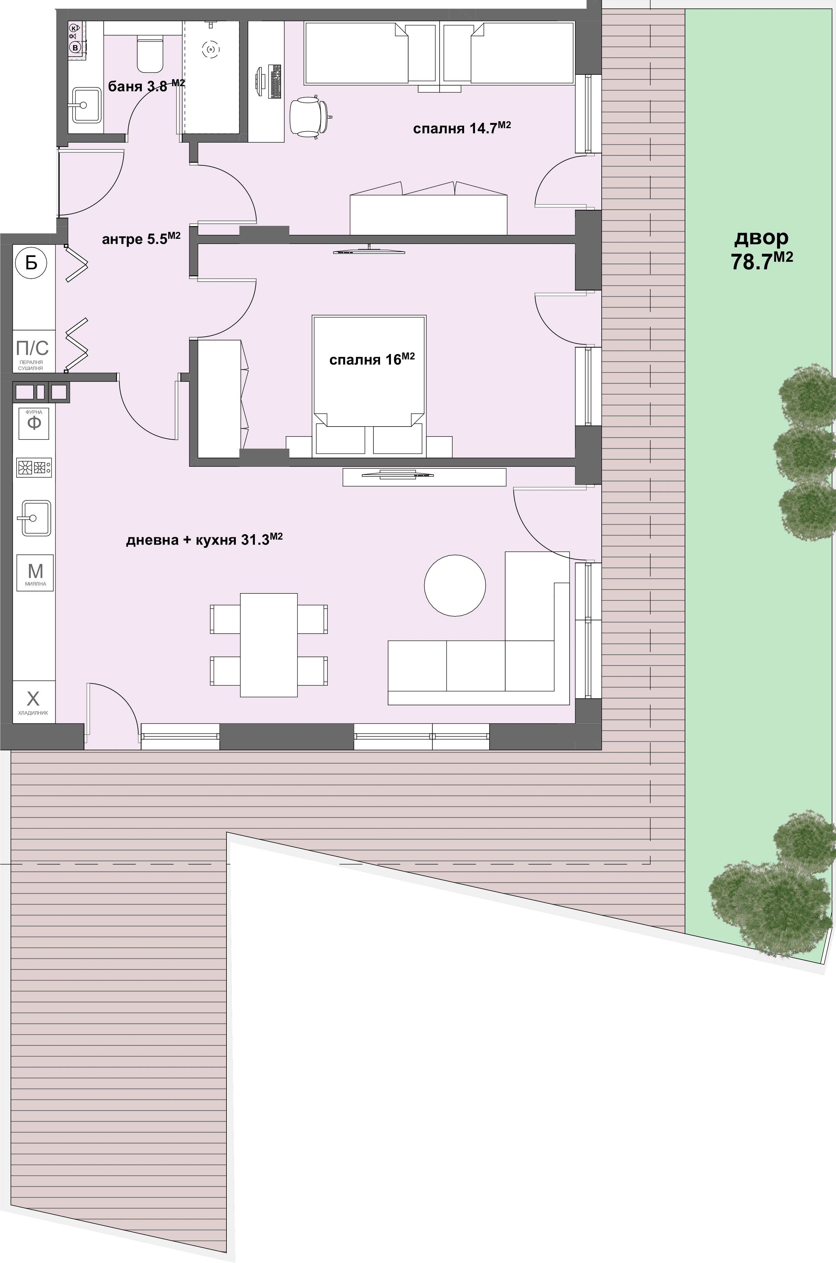 Apartment № 02 - плюс двор с площ от 78,70 м2-graphic