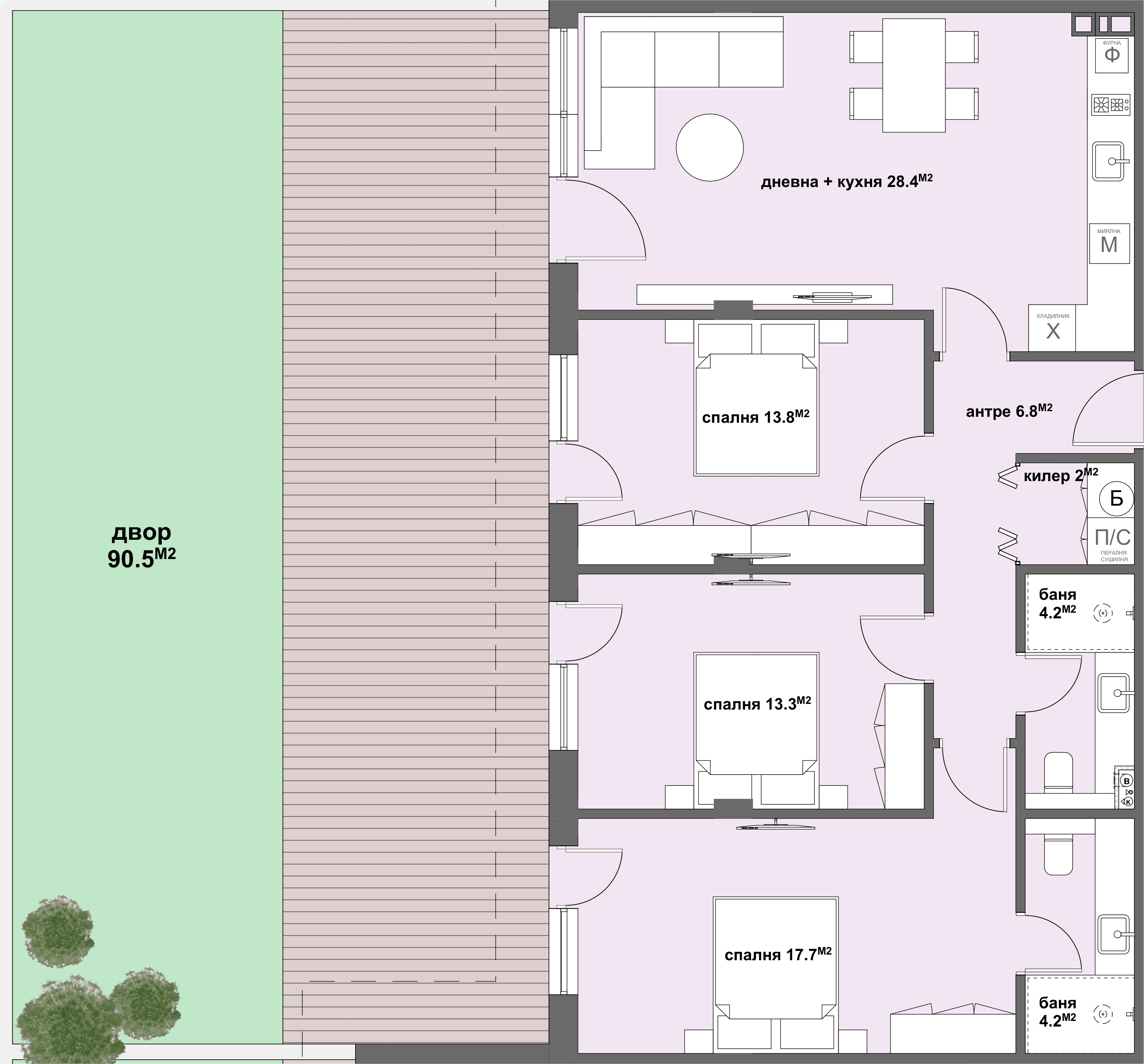 Apartment № 05 - плюс двор с площ от 90,50 м2-graphic