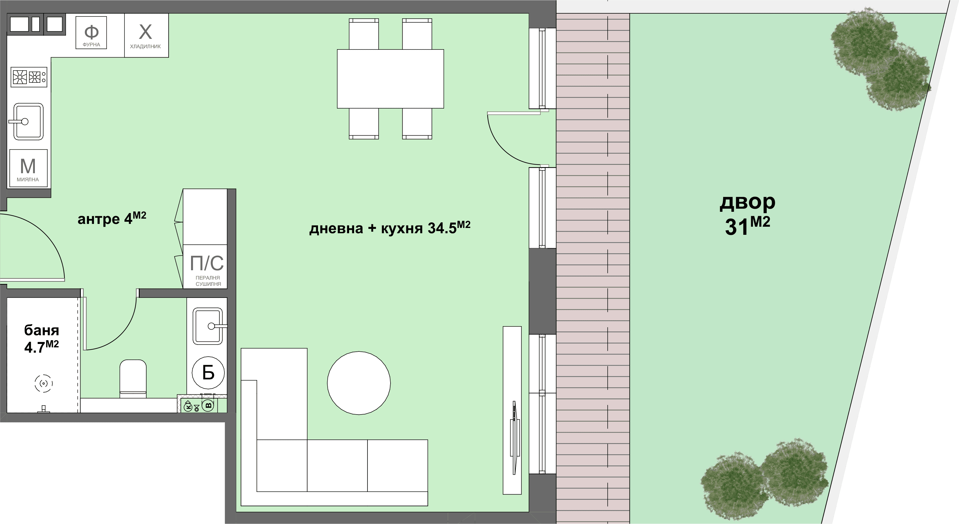 Apartment № 08 - плюс двор с площ от 31,00 м2-graphic