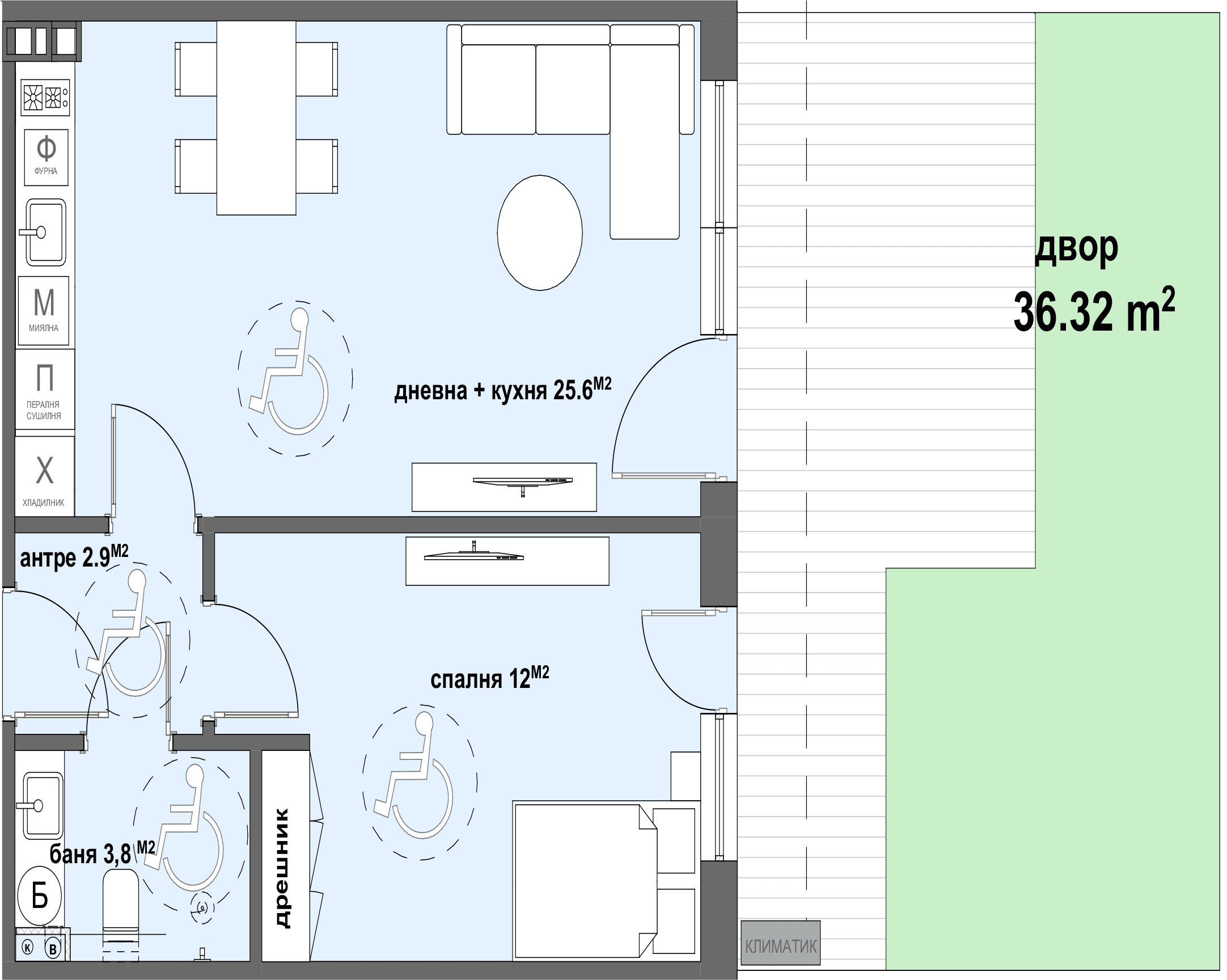 Апартамент № 5 - плюс двор с площ от 36,32 м2-graphic